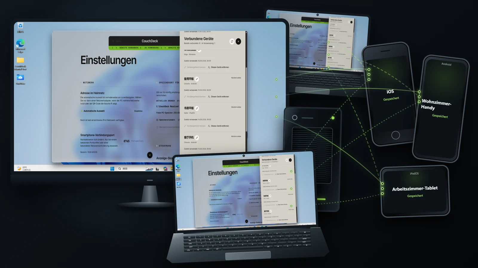 Mehrere Windows-PCs und Mobilgeräte im Haushalt