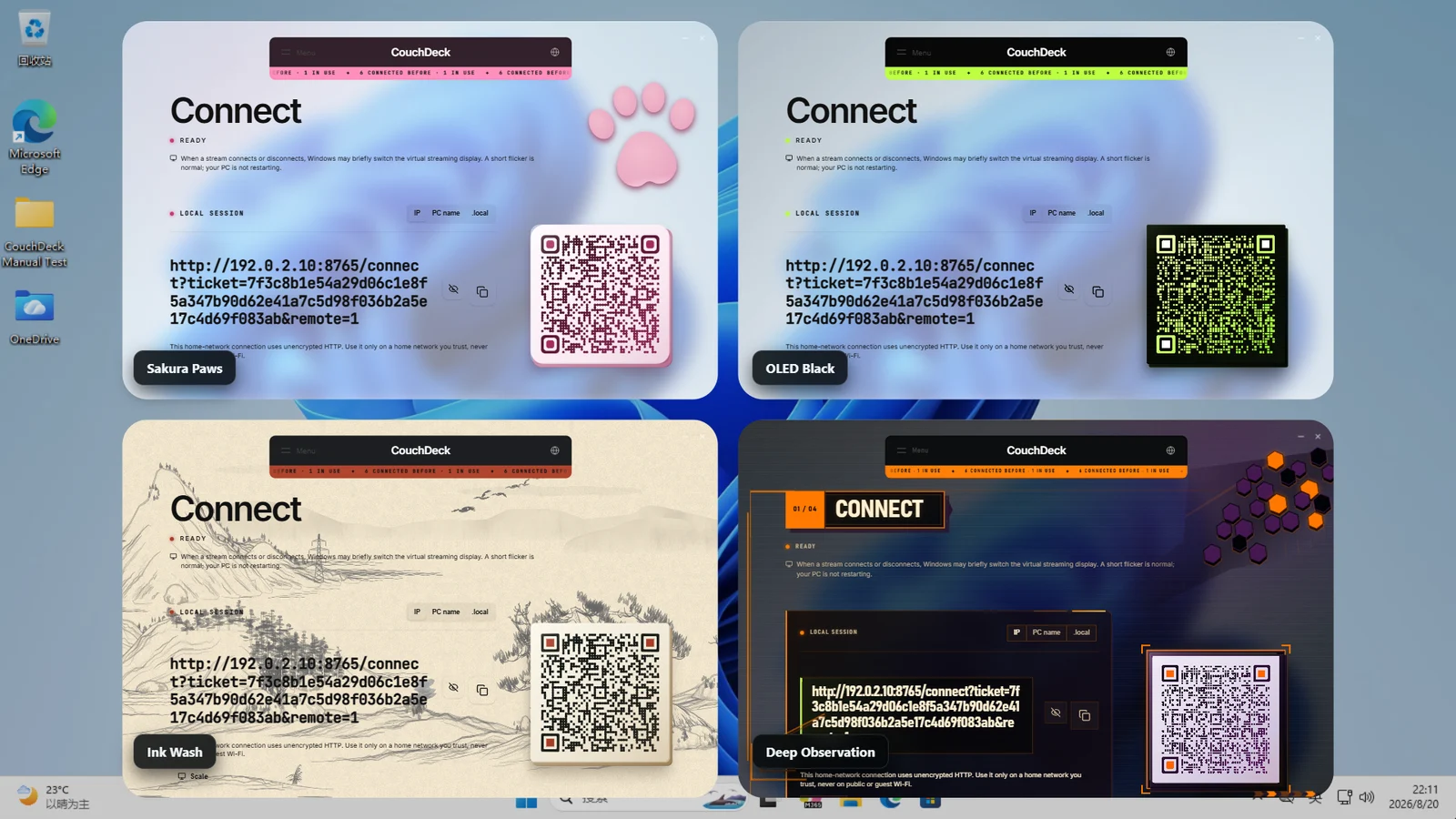 Four real Pro theme interfaces over the same Windows desktop