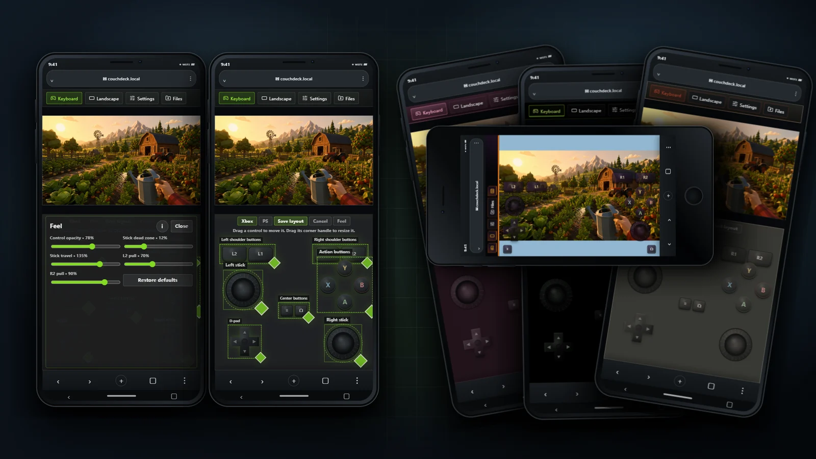 Gamepad layout, feel, and theme effects