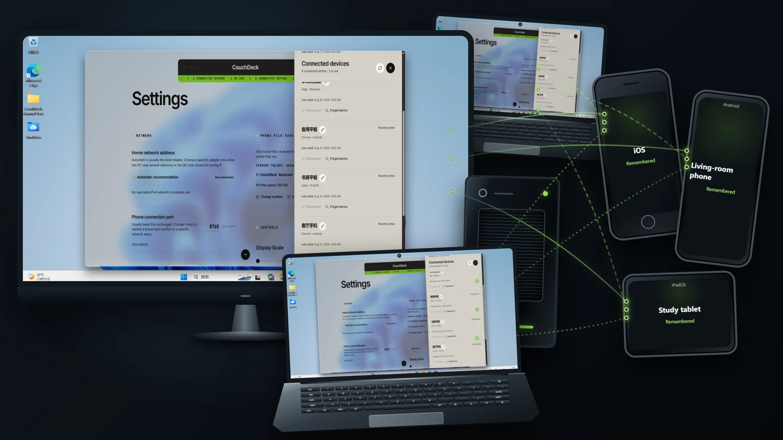 Several Windows PCs and mobile devices around the home
