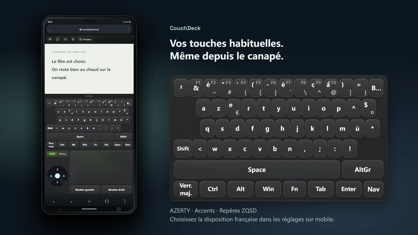 Vos touches habituelles. Même depuis le canapé.