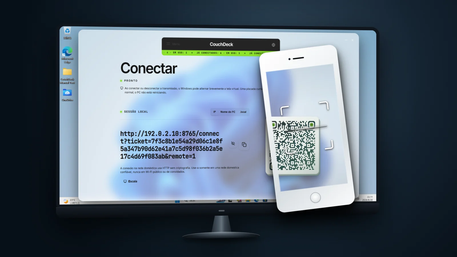 Escaneie o QR code para iniciar o controle remoto